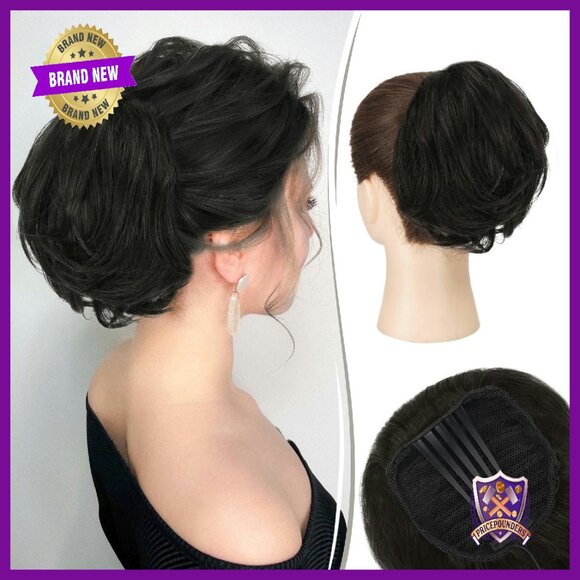 Real Human Hair Bun Clip Ponytail Extension, Straight Updo main image 7